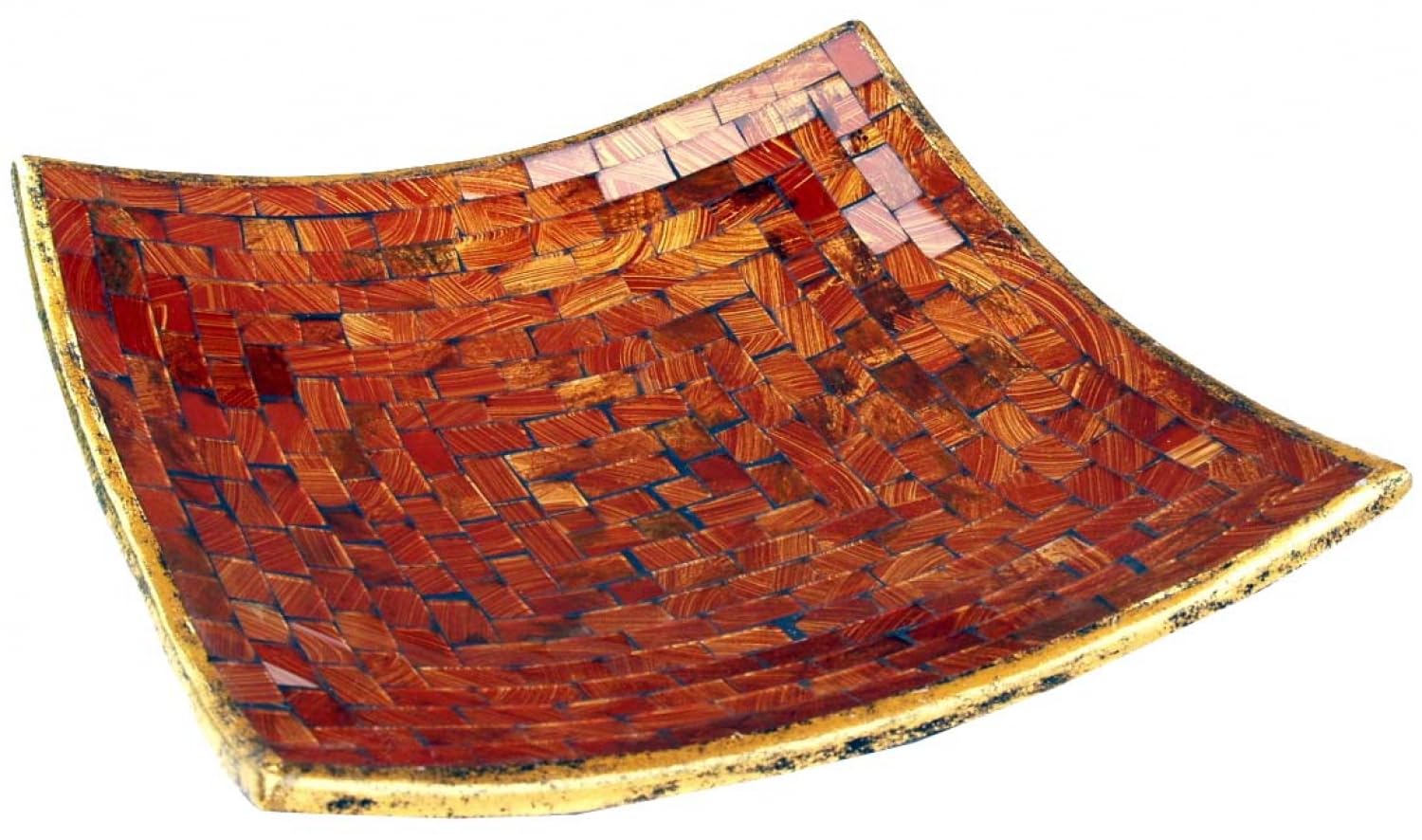 Guru-Shop Tazón de Mosaico Cuadrado, Posavasos, Tazón Decorativo, Frutero de Cerámica de Vidrio Hecho a Mano - Diseño 4, Naranja, Tamaño: Mediano (25x25 Cm), Tazones