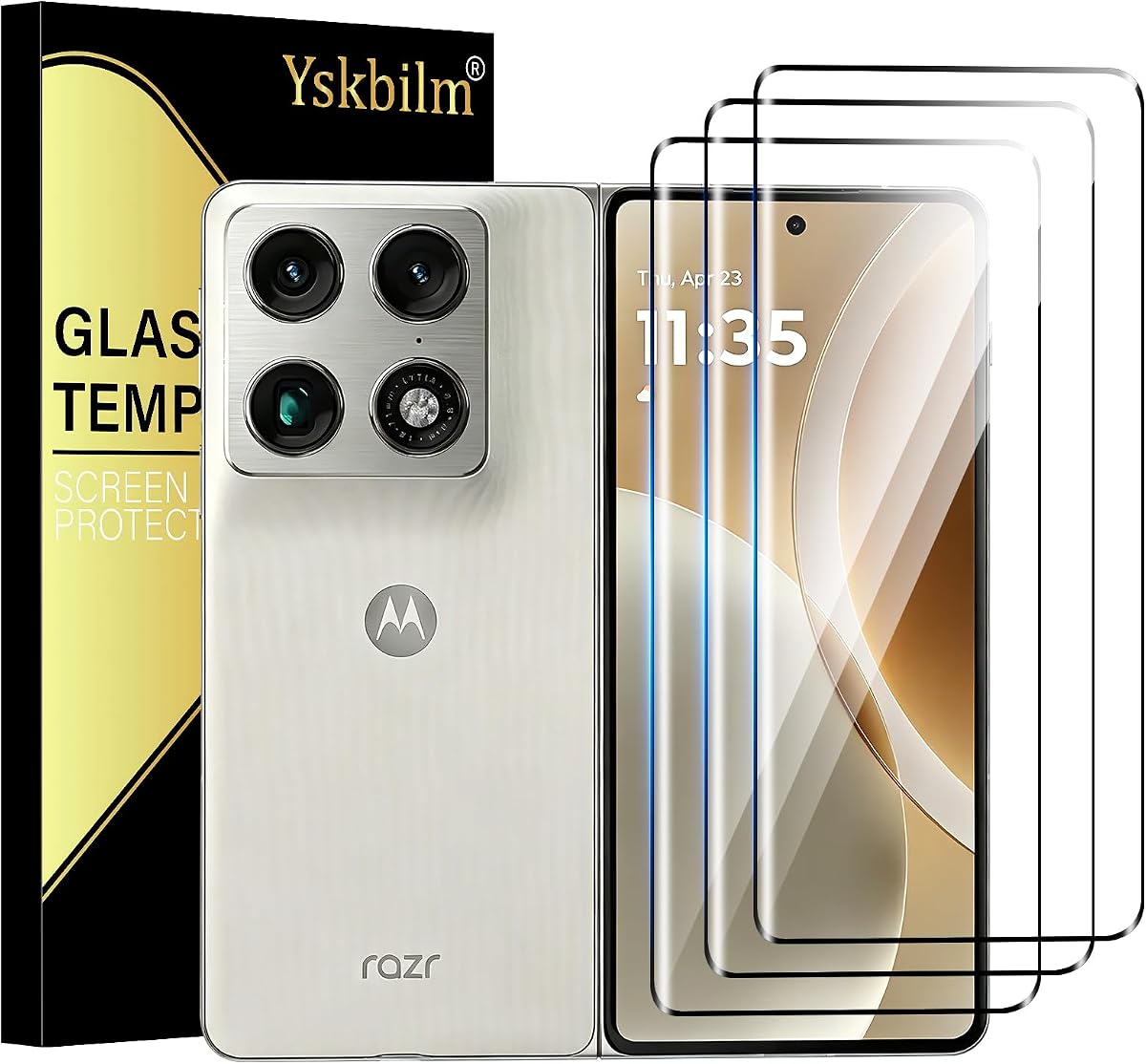 (3 Pack) For Motorola Moto Razr Fold 2026 Screen Protector | HD-Clear 9H Tempered Glass [3D Touch][Bubble-Free][Anti-Scratch] Screen Protector Glass