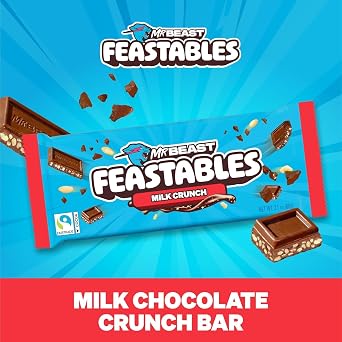 MrBeast Feastables Milk Chocolate Combo Pack, 20 Count, King Size, 2.1oz | Milk chocolate & crunch candy bars, fairtrade cocoa, ships cold, clean ingredients, no additives, sharable, snacks, gifts