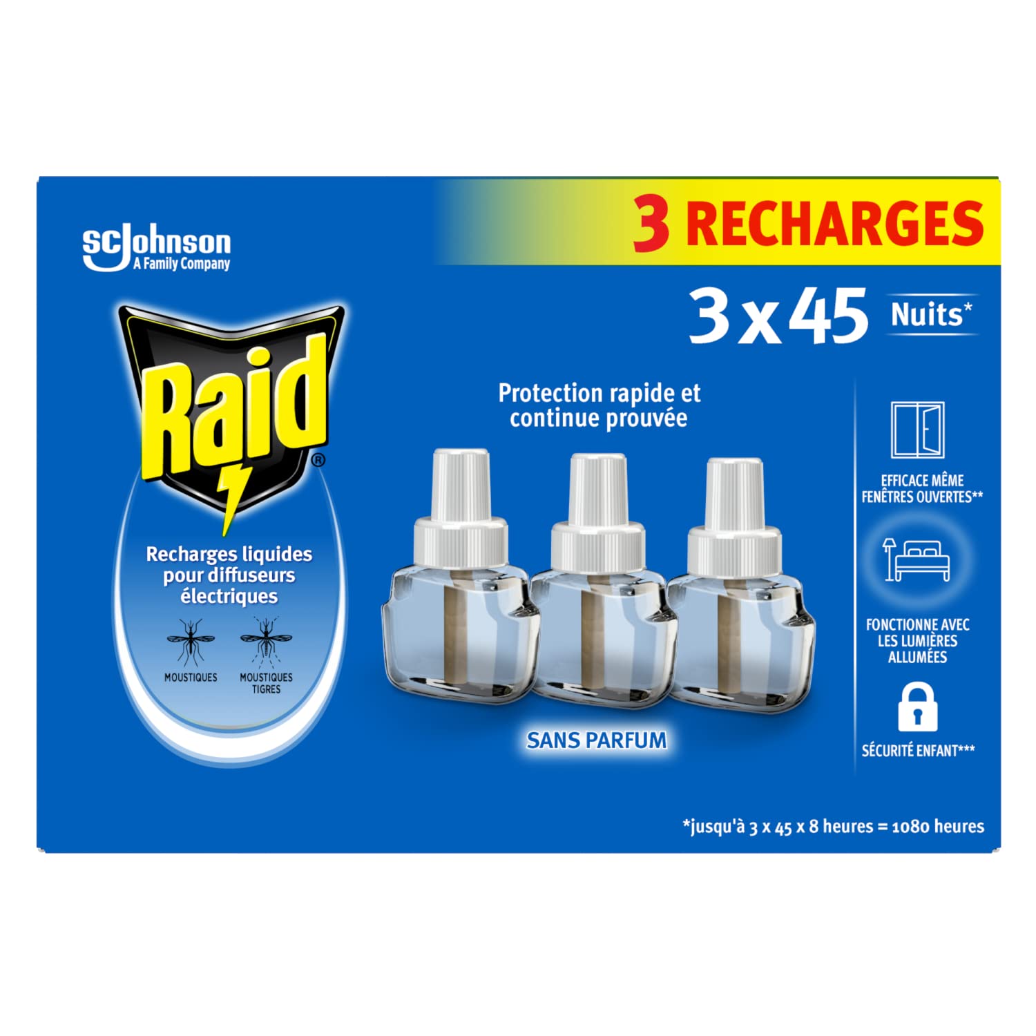 Raid 3-in-1 Electric Liquid Refill for Mosquitoes and Tiger Mosquitoes – 3 Refills 45 Nights