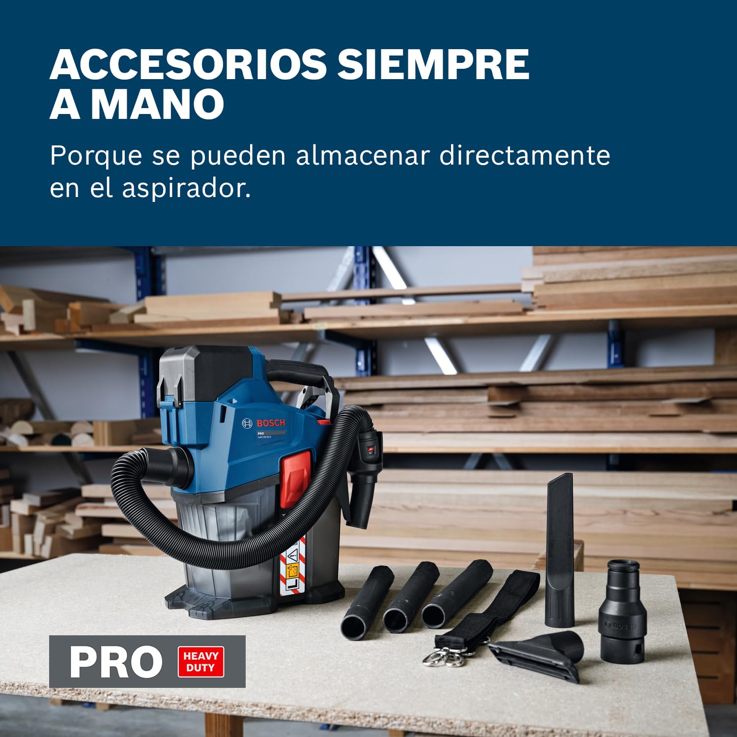 Bosch PRO 18V System Aspirador a batería GAS18V-6LS (incl. manguera flexible, tubo acodado, boquilla para hendiduras, boquilla para suelos, adaptador PT, tubos, bolsa de muletón)