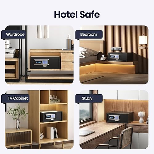 Miniatura 6 de Grimtron Caja fuerte de hotel (1.07 pies cúbicos) con función de auditoría, contraseña de administrador, caja fuerte para dormitorio universitario
