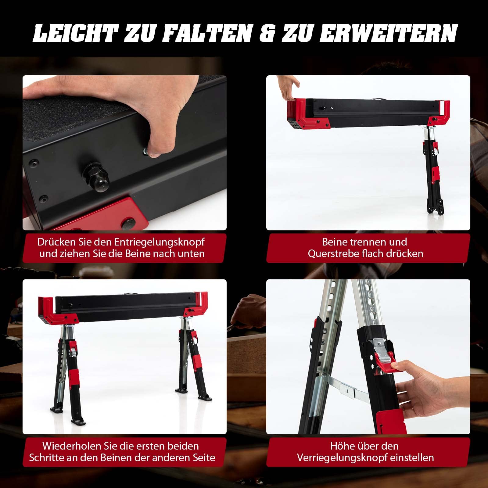 Costway Werkbok, 2 X In Hoogte Verstelbaar, Tot 1180 Kg Belastbaar Inklapbare Zaagbok Antislip Pvc Bovenkant Draagbare Onderstelbok Met Handvat Opvouwbare Steiger Klapbok Rood Zwart 1165073952 Costway Werkbok, 2 X In Hoogte Verstelbaar, Tot 1180 Kg Belastbaar Inklapbare Zaagbok Antislip Pvc Bovenkant Draagbare Onderstelbok Met Handvat Opvouwbare Steiger Klapbok Rood Zwart 1165073952