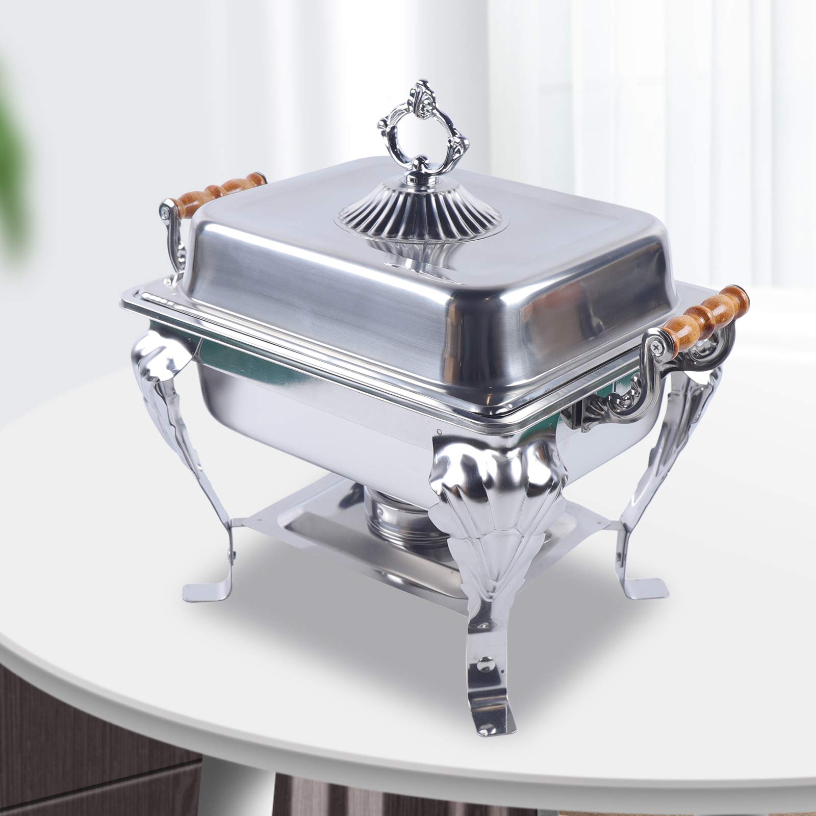 Chaffing Dish Essgeschirr Buffet Set, Edelstahl isolierter Behälter, Chaffing Dish Lebensmittelisolierung mit Holzgriff, Für Buffet Party Speisenwärmer Chafing Dish Catering Warmhaltebehälter