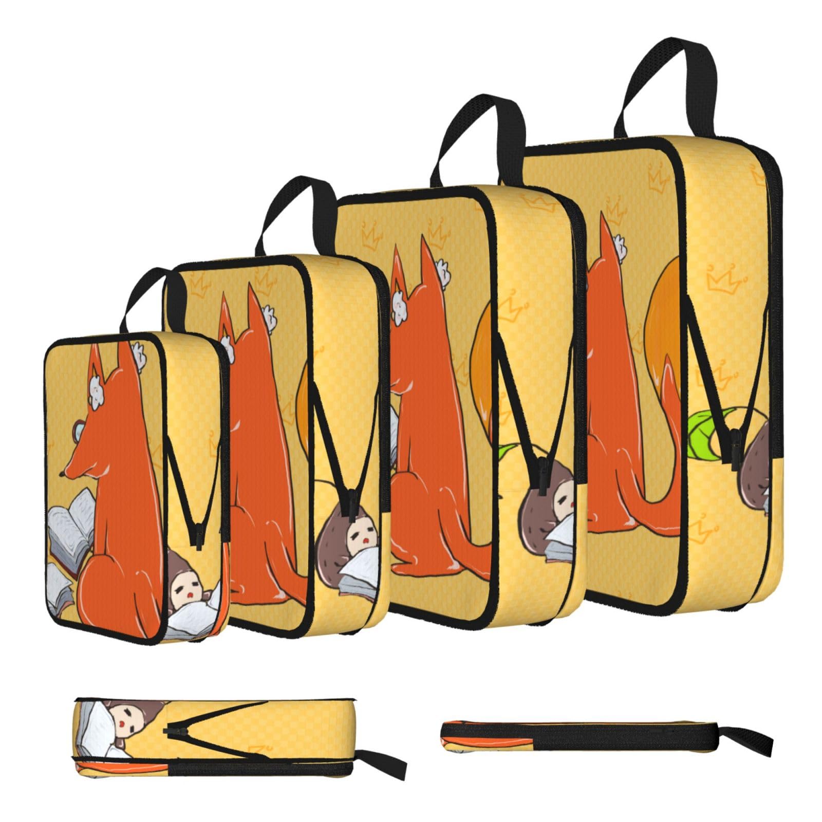 Sxzvvbn Black Sunflower Seeds And Foxes Compression Packing Cubes 4 Piece Set