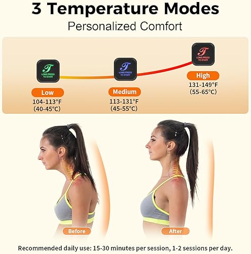 Vista 3 de Estirador de cuello térmico inalámbrico para aliviar el dolor de cuello, dispositivo de tracción cervical calentado de 2500 mAh para migraña TMJ