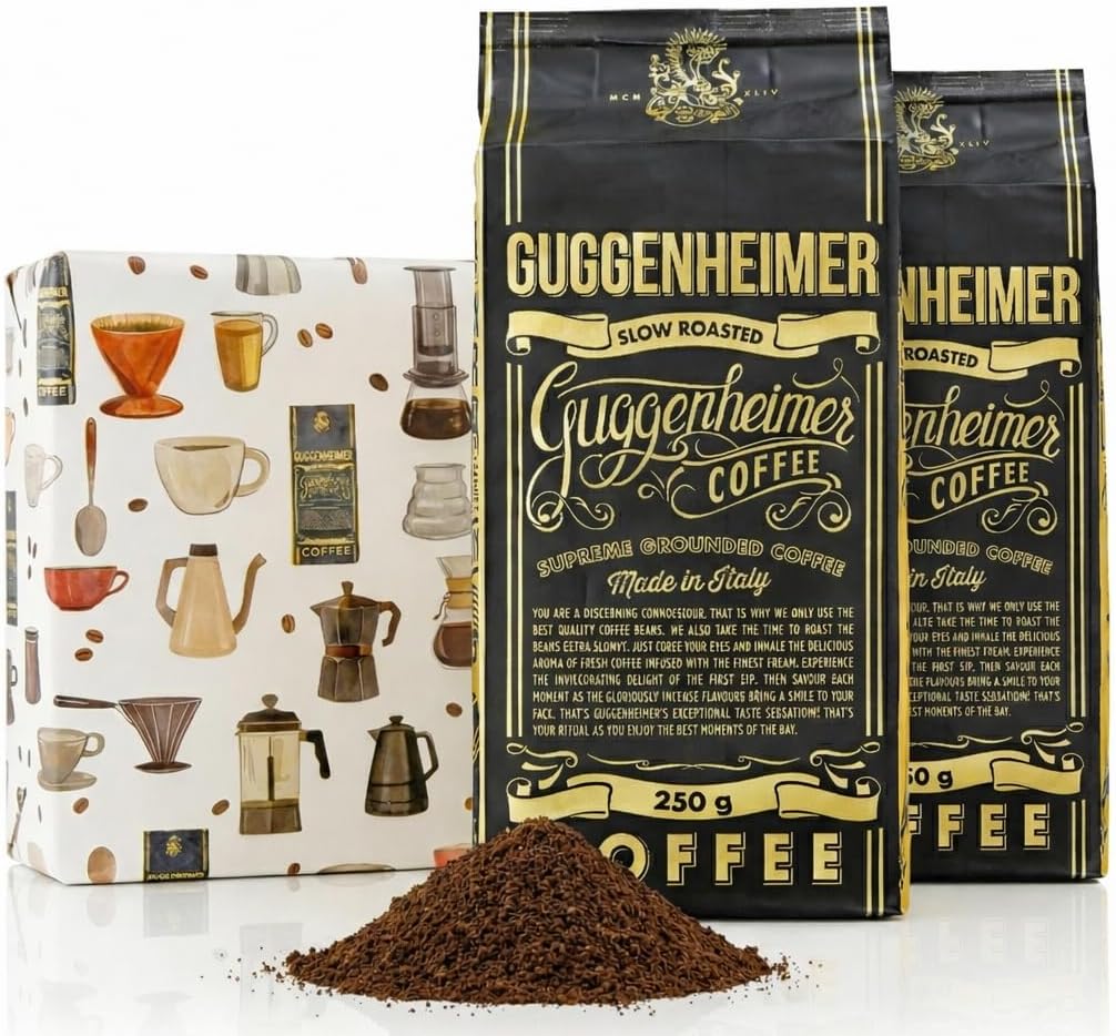 GUGGENHEIMER COFFEE - 500g Espresso GROUND Blend - low acidity & smooth flavor - Ideal for Coffee Machines - Pack of 2x250g