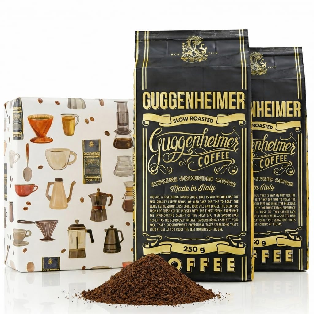 Guggenheimer Coffee Kawa Mielona Espresso 2x250g – Długo Palona Niska Kwasowość Mieszanka Arabica Robusta Made In Italy