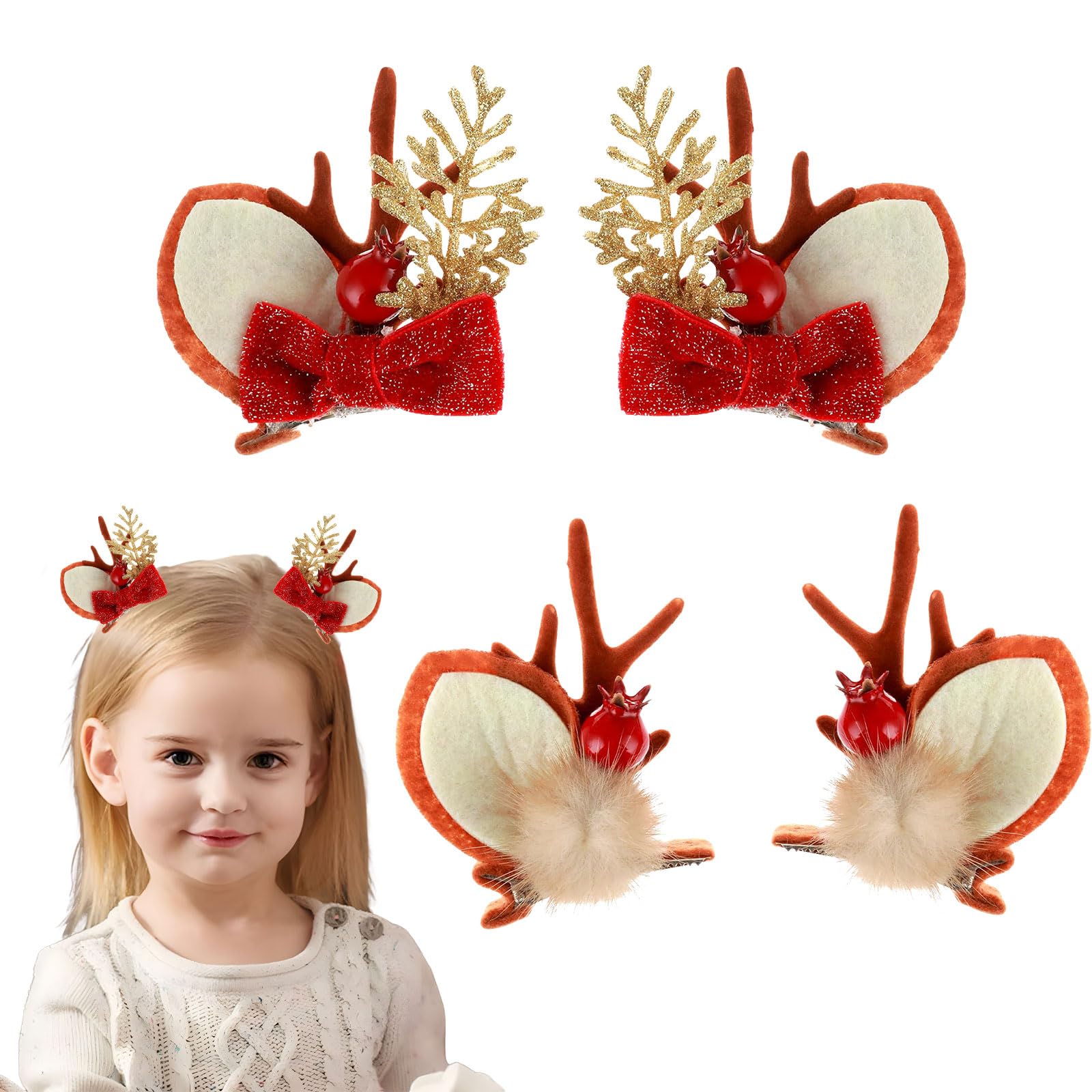 Süße Weihnachts-Haarspangen Mit Rentier-Geweih – 2 Stück Im Set – Perfekt Für Frauen & Kinder