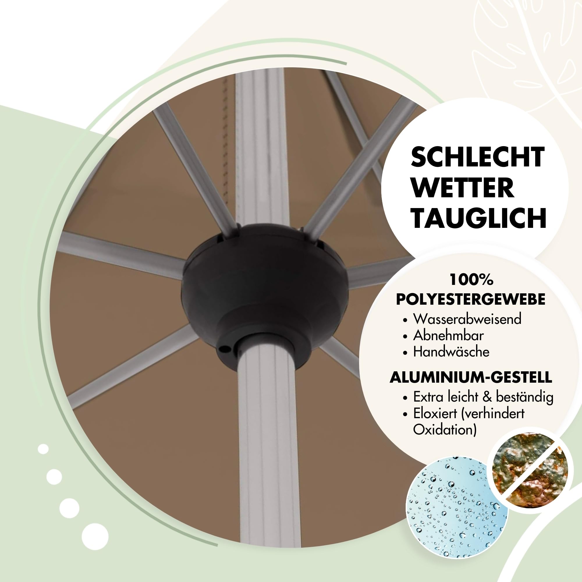 Doppler Sonnenschirm für den Garten SL-AZ Auto Tilt 330 cm Fresh Green I Gartenschirm knickbar I Kurbelschirm mit UV-Schutz 80+ I Kurbelschirm aus Aluminium I regenabweisendes Polyester-Schirmdach