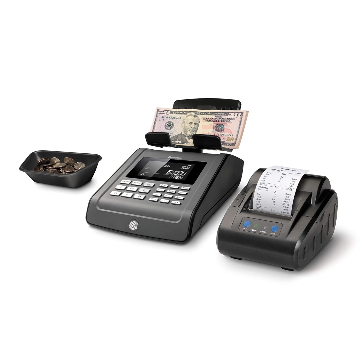 Safescan TP-230 connected to a Safescan 2250 money counter