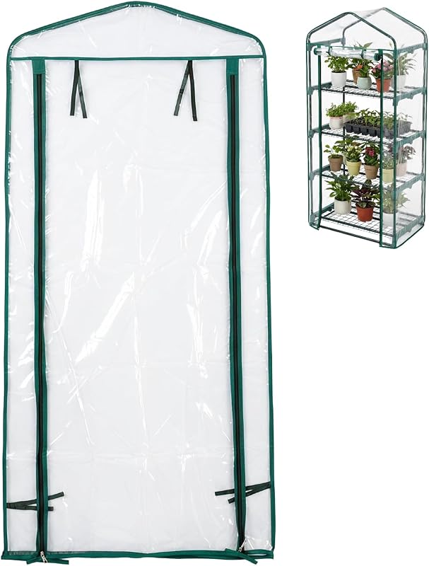 4 Tier PVC Greenhouse Replacement Cover, 27 x 19 x 62 inch Clear PVC Greenhouse Cover with Roll-Up Zipper Door