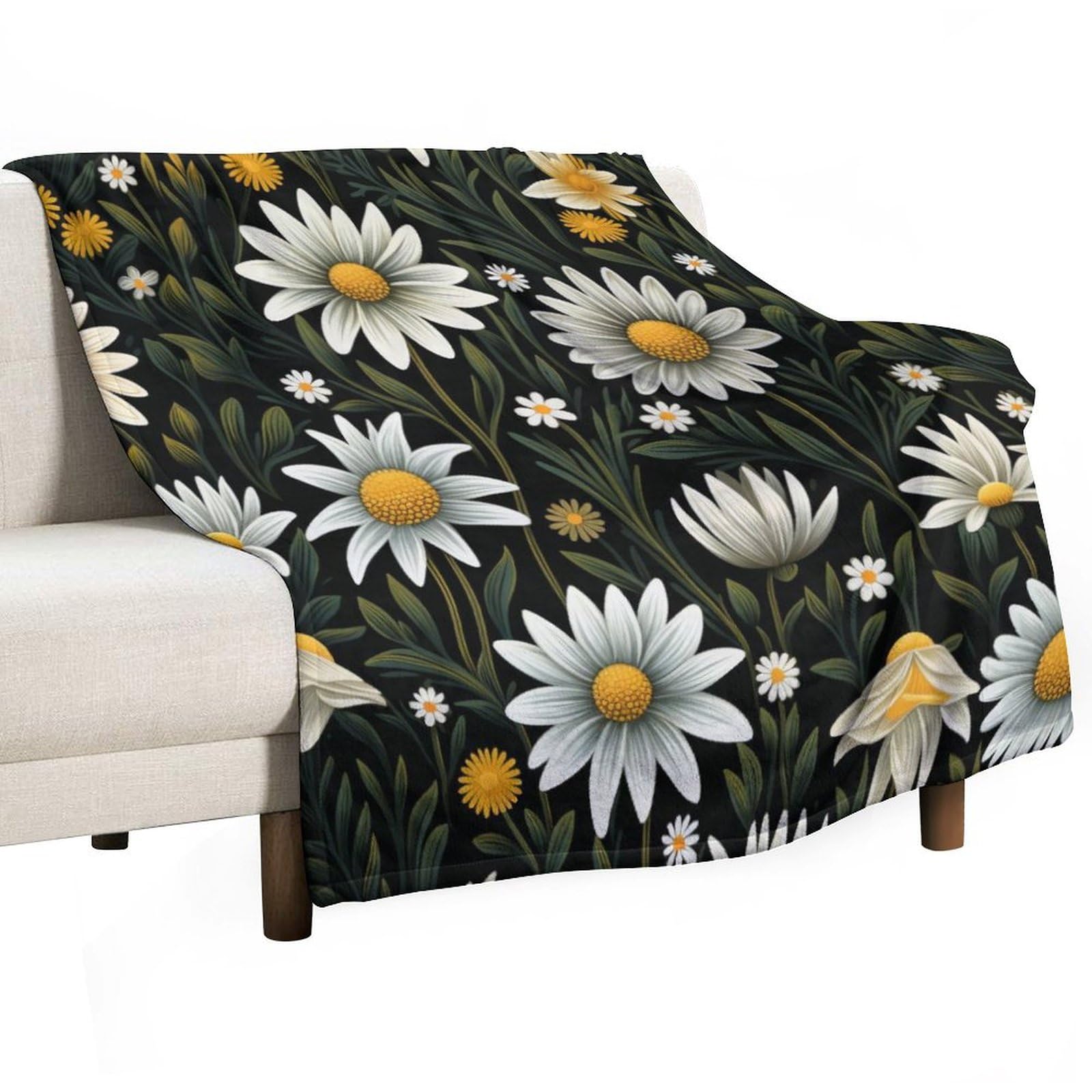 ECWECC Throw Blankets Daisy Flower Blanket Great Gifts for Women Fluffy Snugly Flannel Fleece Blanket for Bed Sofa Fuzzy Blanket Room Decor Christmas/Thanksgiving Valentine's Day 168x228cm