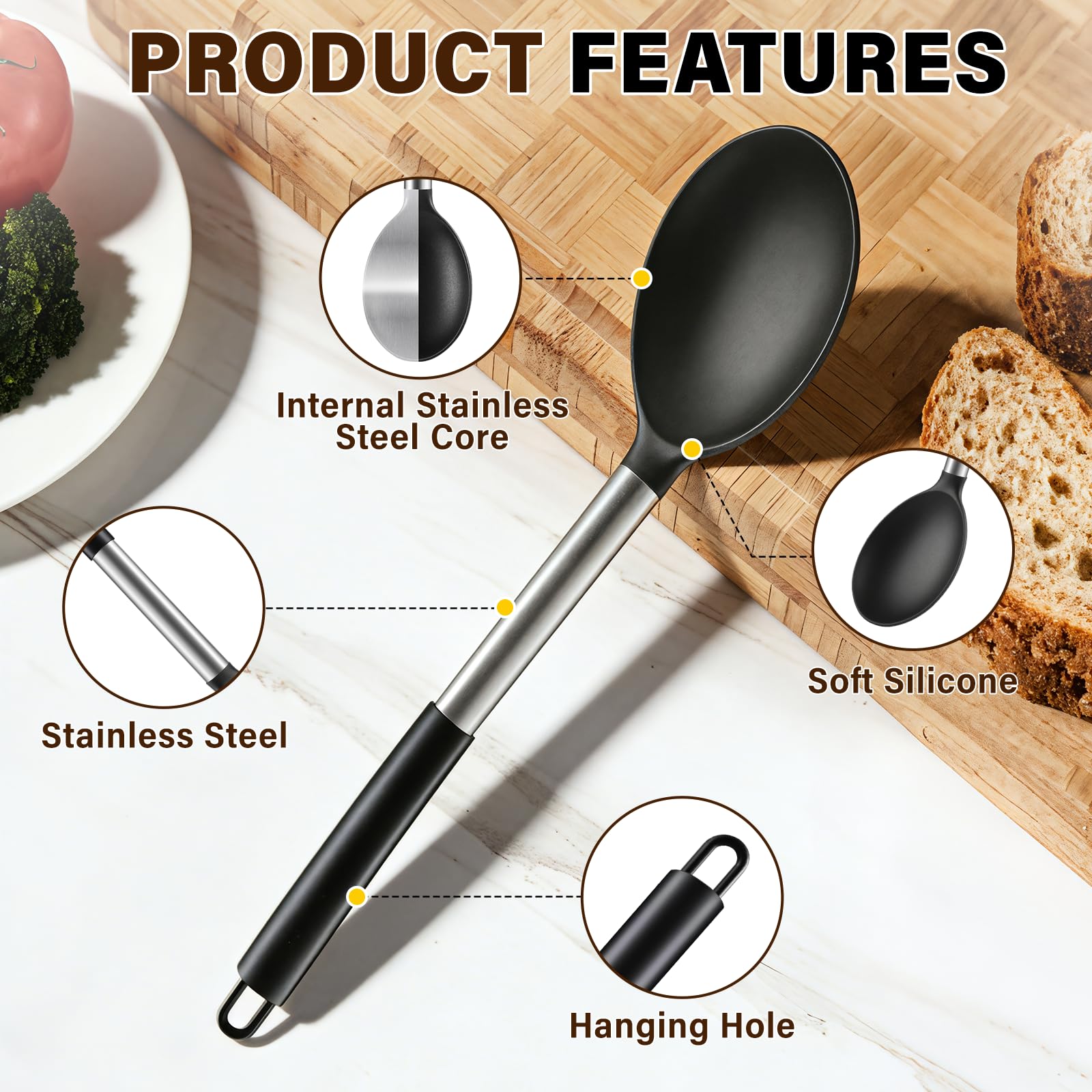 Silicone Cooking Spoon Set - 3 Piece Kitchen Utensils -3