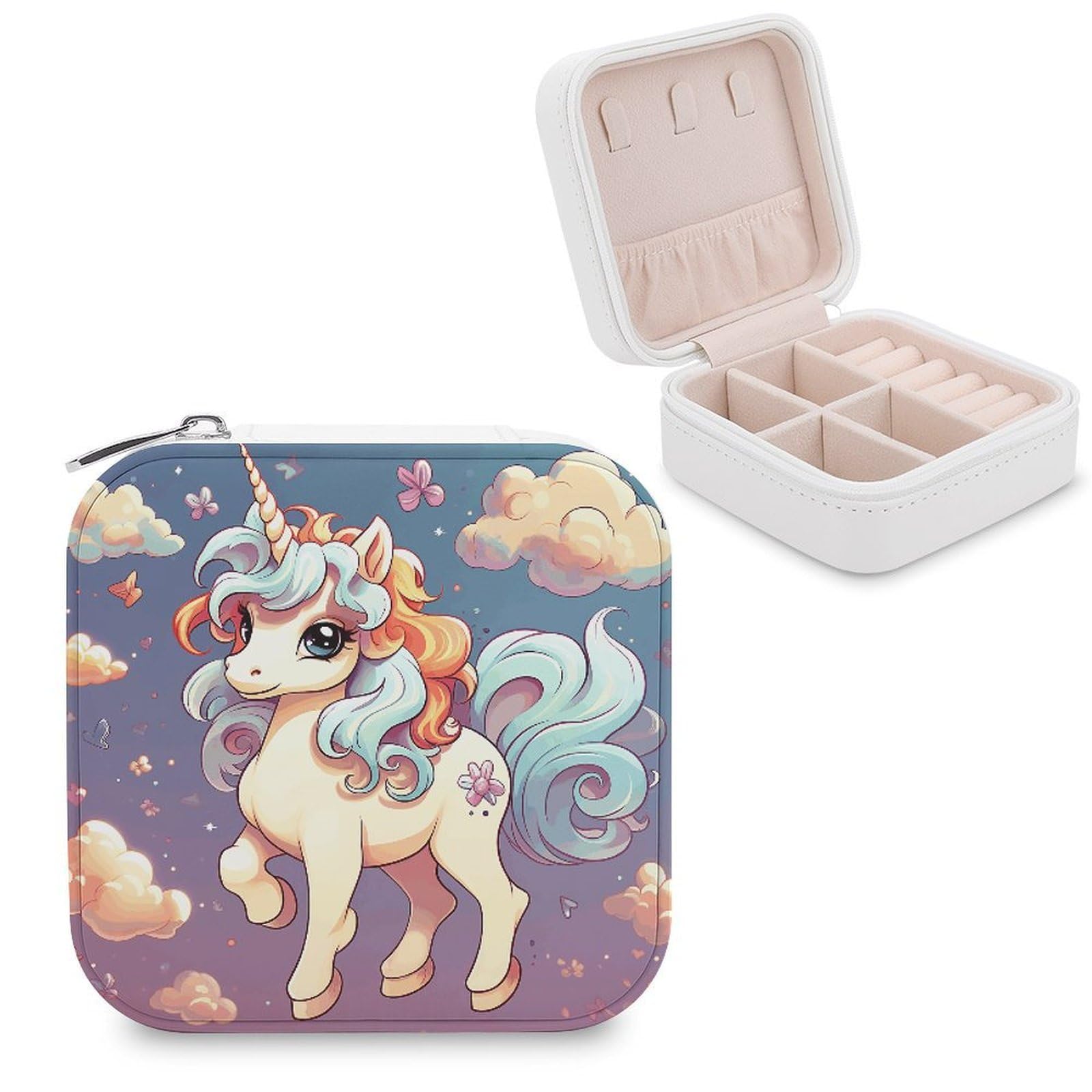 FekiLoot Cartoon Cute Horse Rainbow Jewelry Case Personalized Leather Jewelry Box Mini Travel Jewelry Case Small Portable Jewelry Organizer for Ring Earrings Necklace Bracelet