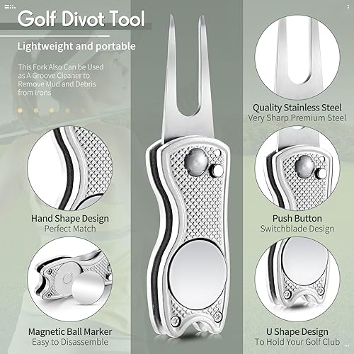 Miniatura 2 de Herramienta de reparación de golf de acero inoxidable plegable de golf Divot, herramienta magnética de botón emergente de golf, marcador de pelota