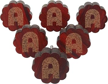 Red Wood Grain Alphabet A Engraved 10 Pc Furniture Wooden Scallop Knobs Rustic Drawer Pull