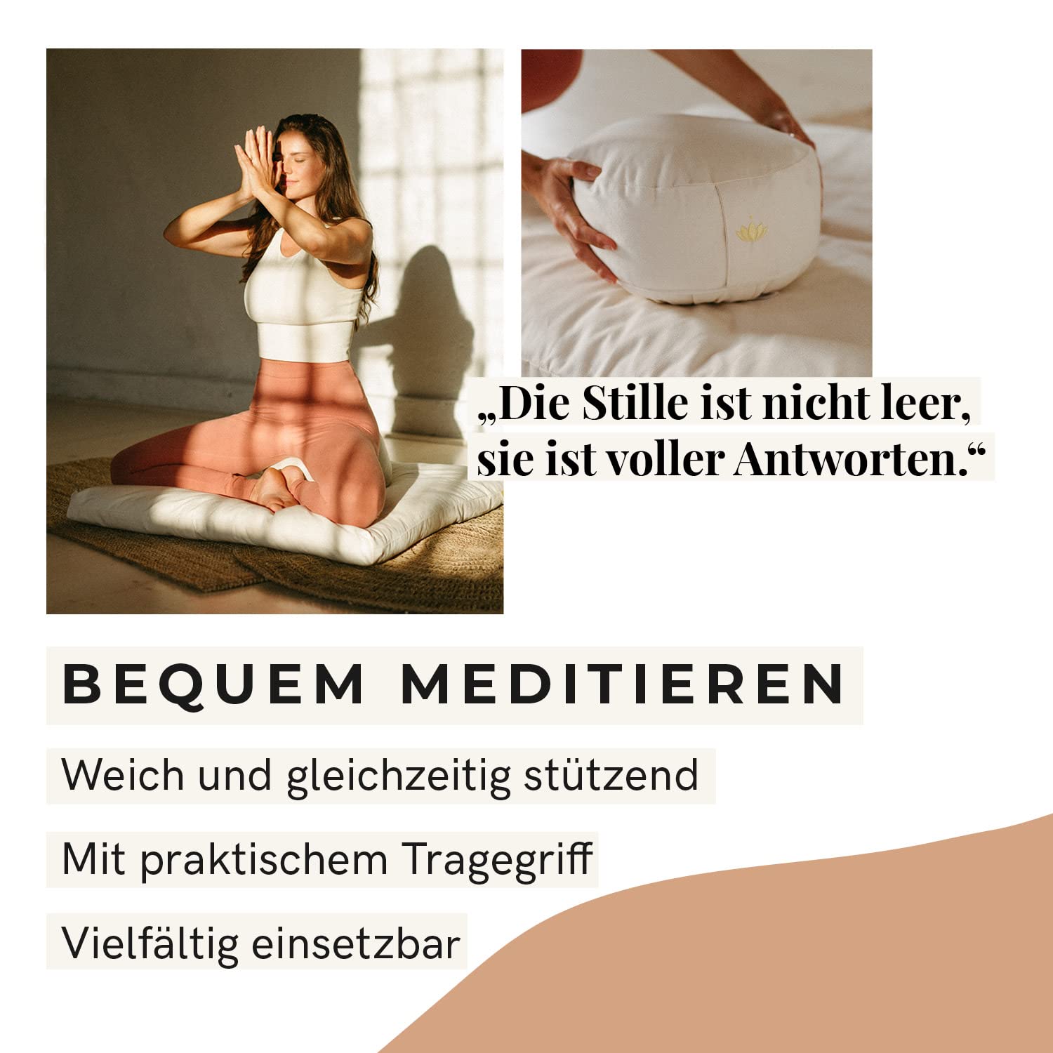 LOTUSCRAFTS® Meditationskissen mit 15cm Sitzhöhe, bestickt, Yoga Kissen mit Dinkelfüllung, Yogakissen Rund, Bodenkissen Rund, Yogakissen Meditationskissen, Bezug waschbar, GOTS zertifiziert