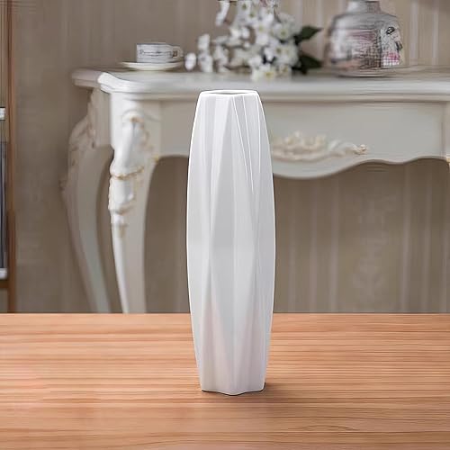 Florero de cerámica blanca de 12 pulgadas de alto, florero blanco para decoración del hogar para hierba de las pampas, jarrones modernos con textura