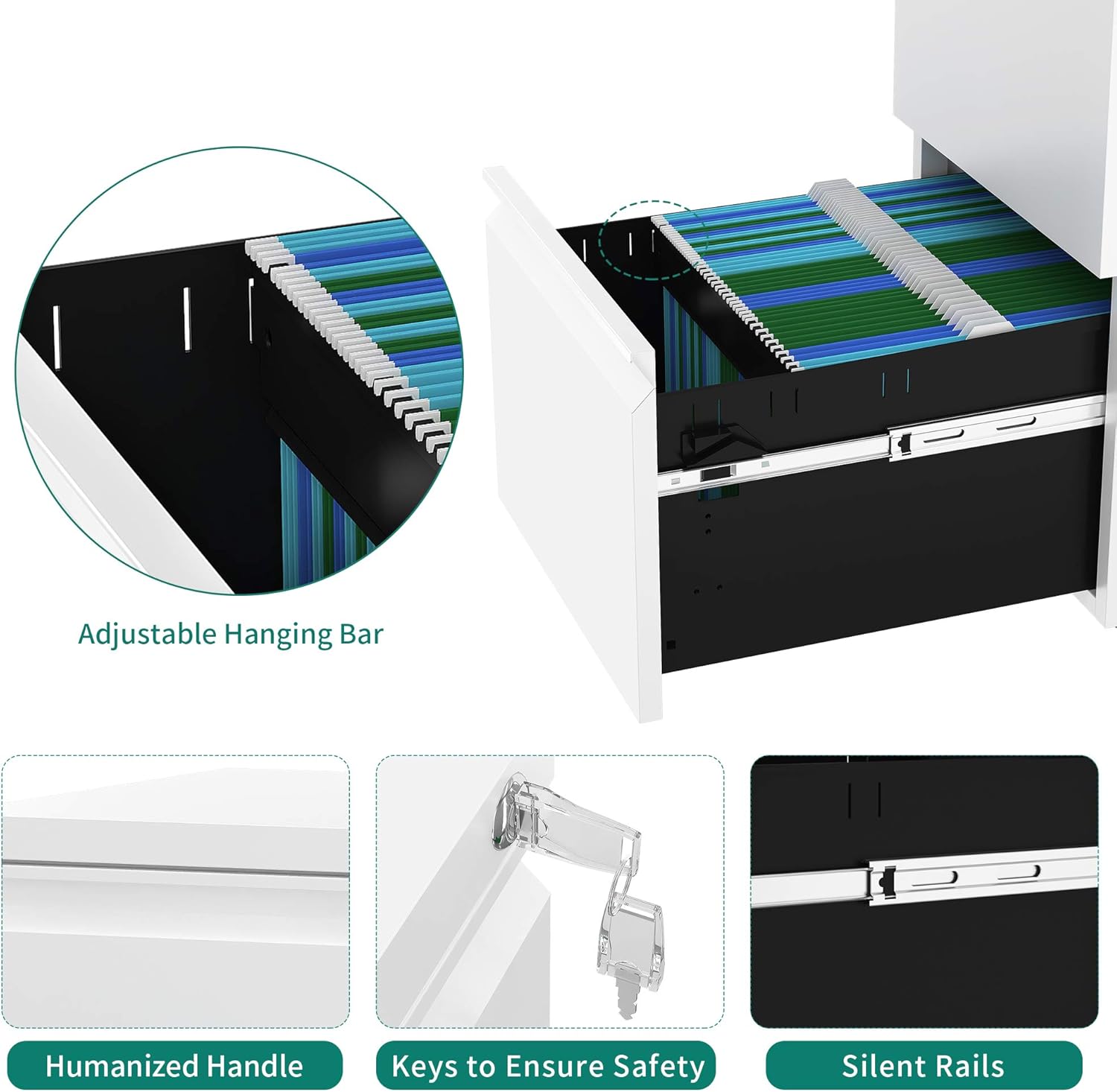 YITAHOME 2-Drawer Vertical File Cabinet with Lock, 20” Deep Mobile Metal Filing Cabinet for Legal/Letter Size, 20” Height Pre-Built Office Storage File Cabinet Except Wheels Under Desk - White : Office Products