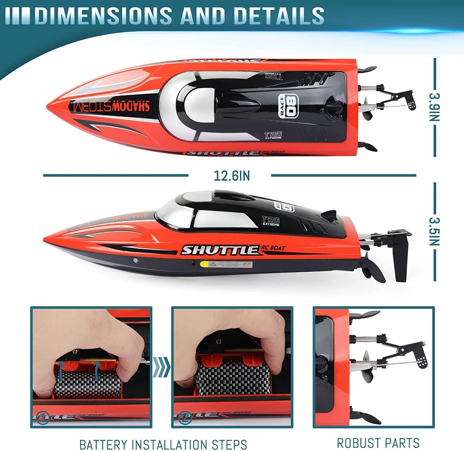 Daji Remote Control Boat, 25Kmh Speed Fast Rc Boats for Pool & Lake, 2 Rechargeable Batteries, Led Light, Remote Control Water Toys, Multicolor 2