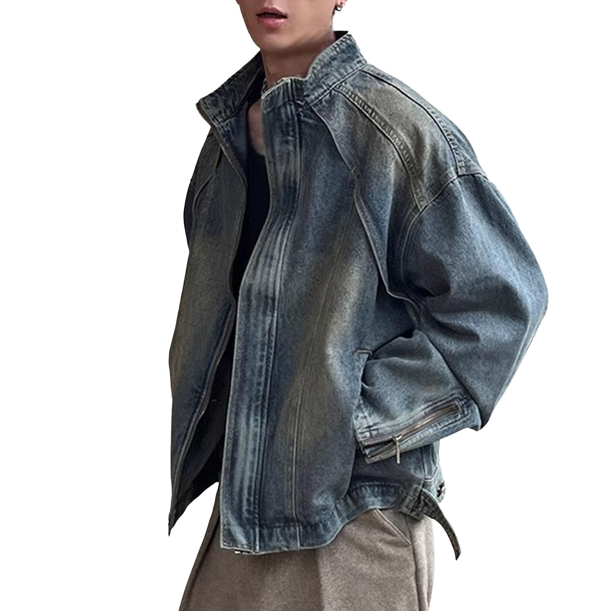 Cappotto oversize da uomo vintage lavato con cerniera