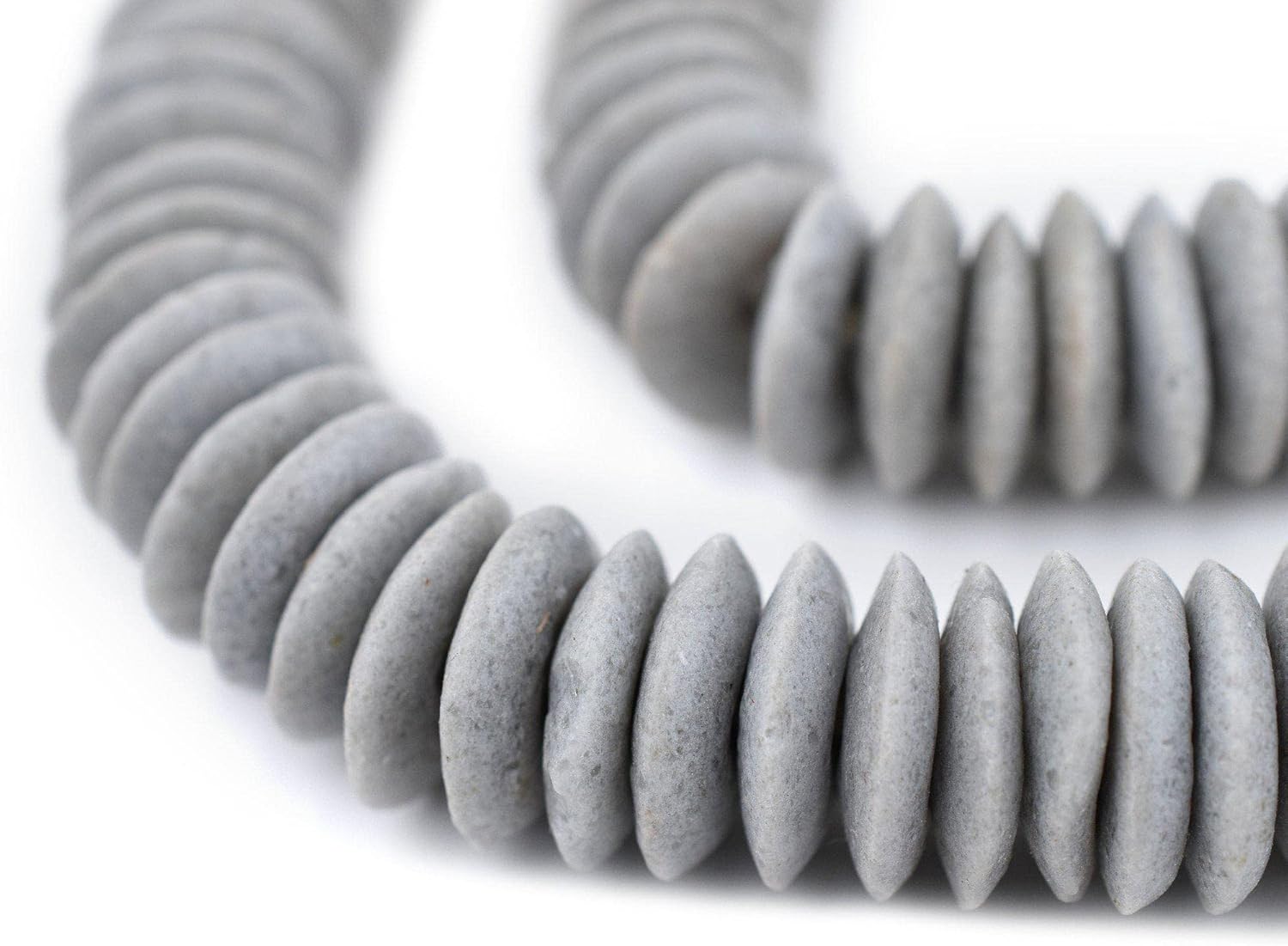 The Bead Chest Light Grey Ashanti Glass Saucer Beads 18mm Ghana African Large Hole 30 Inch Strand Handmade