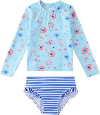 upandfast UPF 50+ Little Girls Rash Guard Set 2-Piece Long Sleeve Swim Top with Bikini Bottom Swimsuit for Girl 3-8 Years