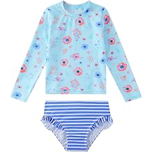 upandfast UPF 50+ Little Girls Rash Guard Set 2-Piece Long Sleeve Swim Top with Bikini Bottom Swimsuit for Girl 3-8 Years