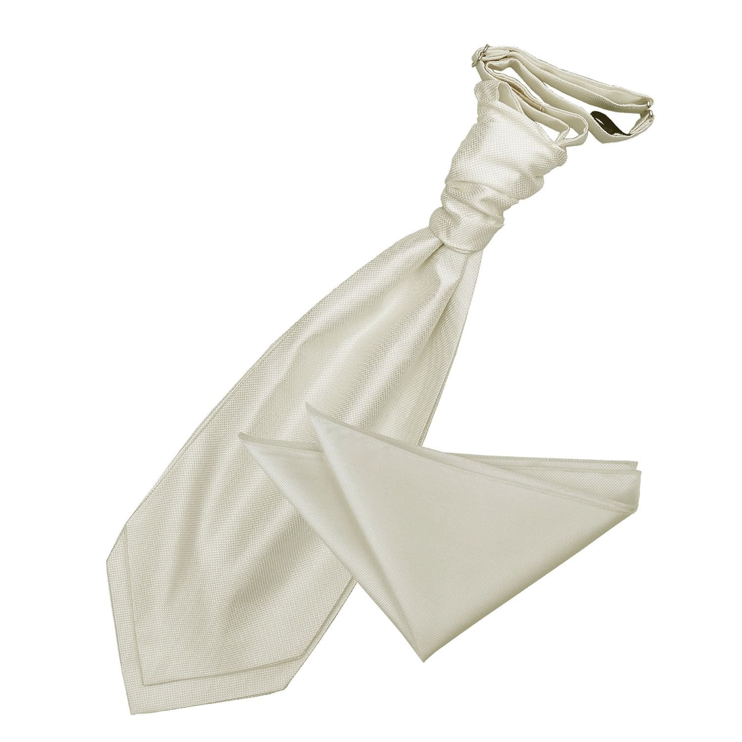 Dqt Men's Ivory Solid Check Pre-Tied Scrunchie Cravat & Pocket Square Set (2Pc) - Wedding, Business & Formal