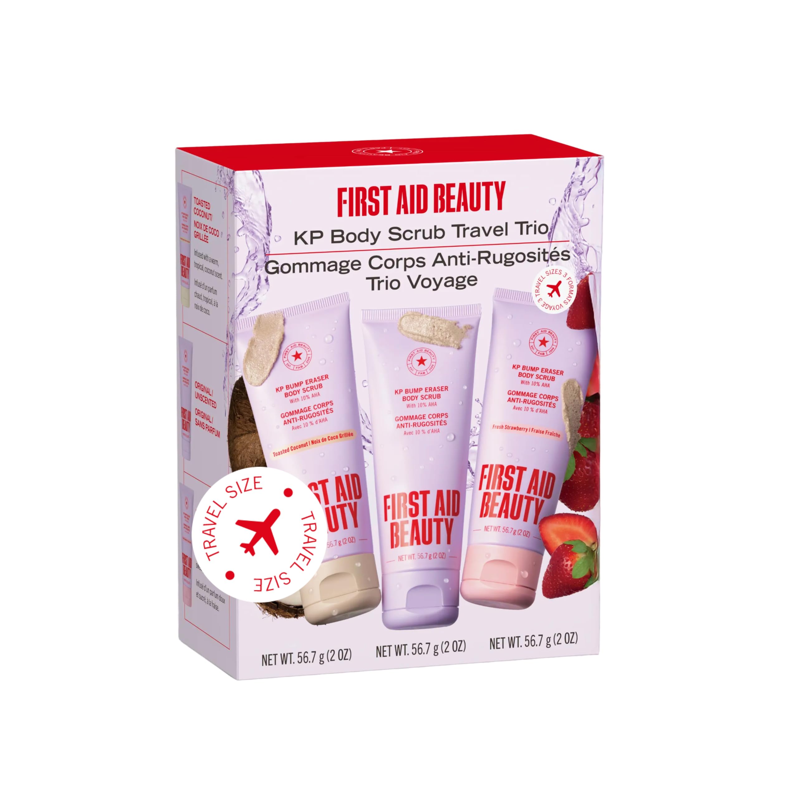 Photo 1 of ** only 2**
First Aid Beauty KP Bump Eraser Body Scrub Trio, 10% AHA Keratosis Pilaris Exfoliator Set – Original, Strawberry & Peach Scents, Travel Size 2 oz Each (3-Piece)