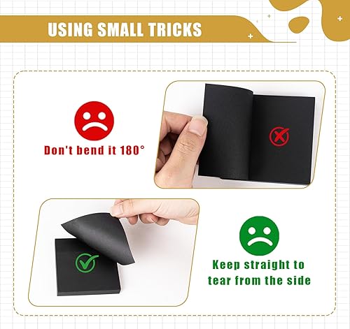 Miniatura 4 de Notas adhesivas negras de 3 x 3 pulgadas, 6 blocs de notas autoadhesivas, 100 hojasbloc, almohadillas adhesivas estéticas para oficina, escuela,