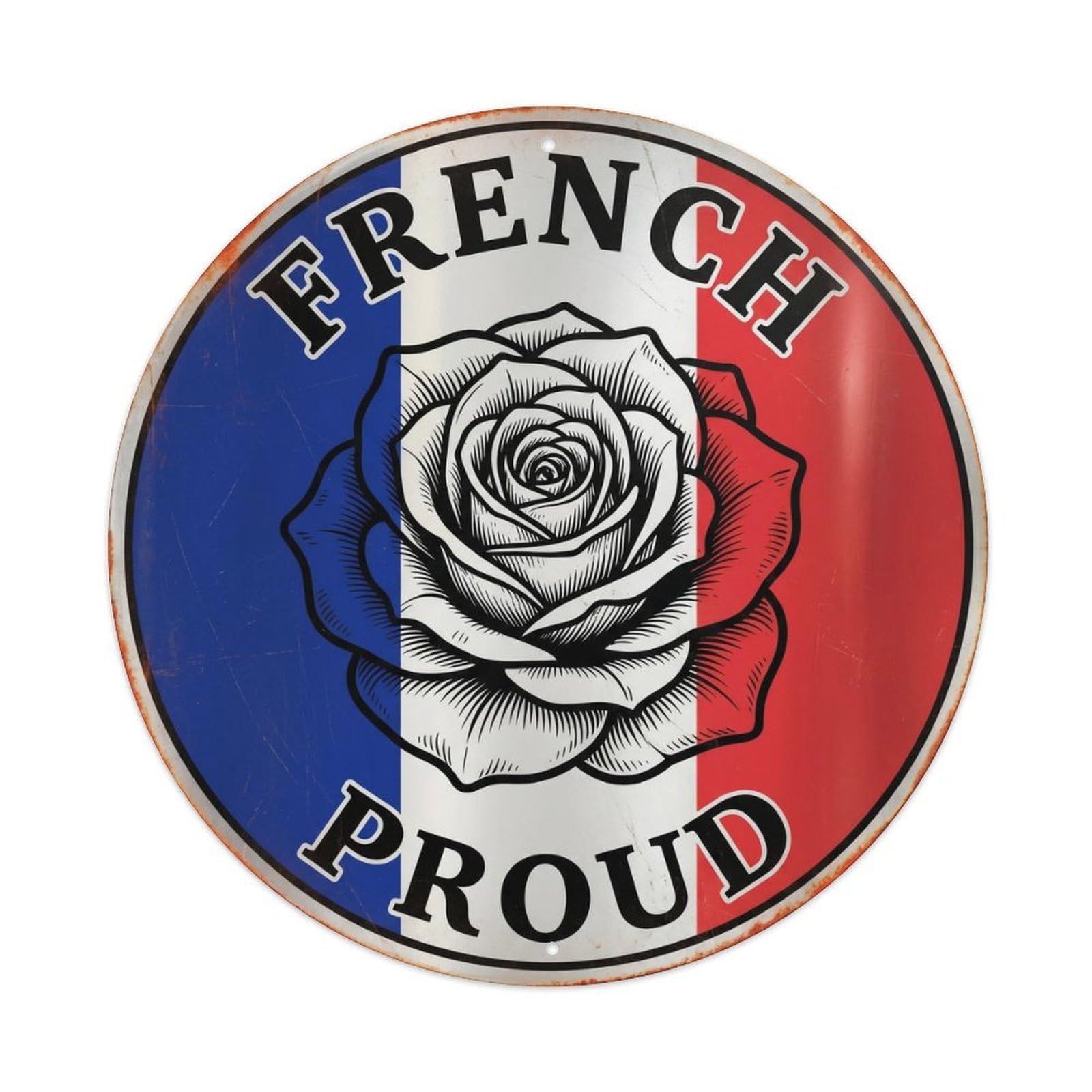 French Proud Rose Botanical Heritage Emblem Metal Tin Sign