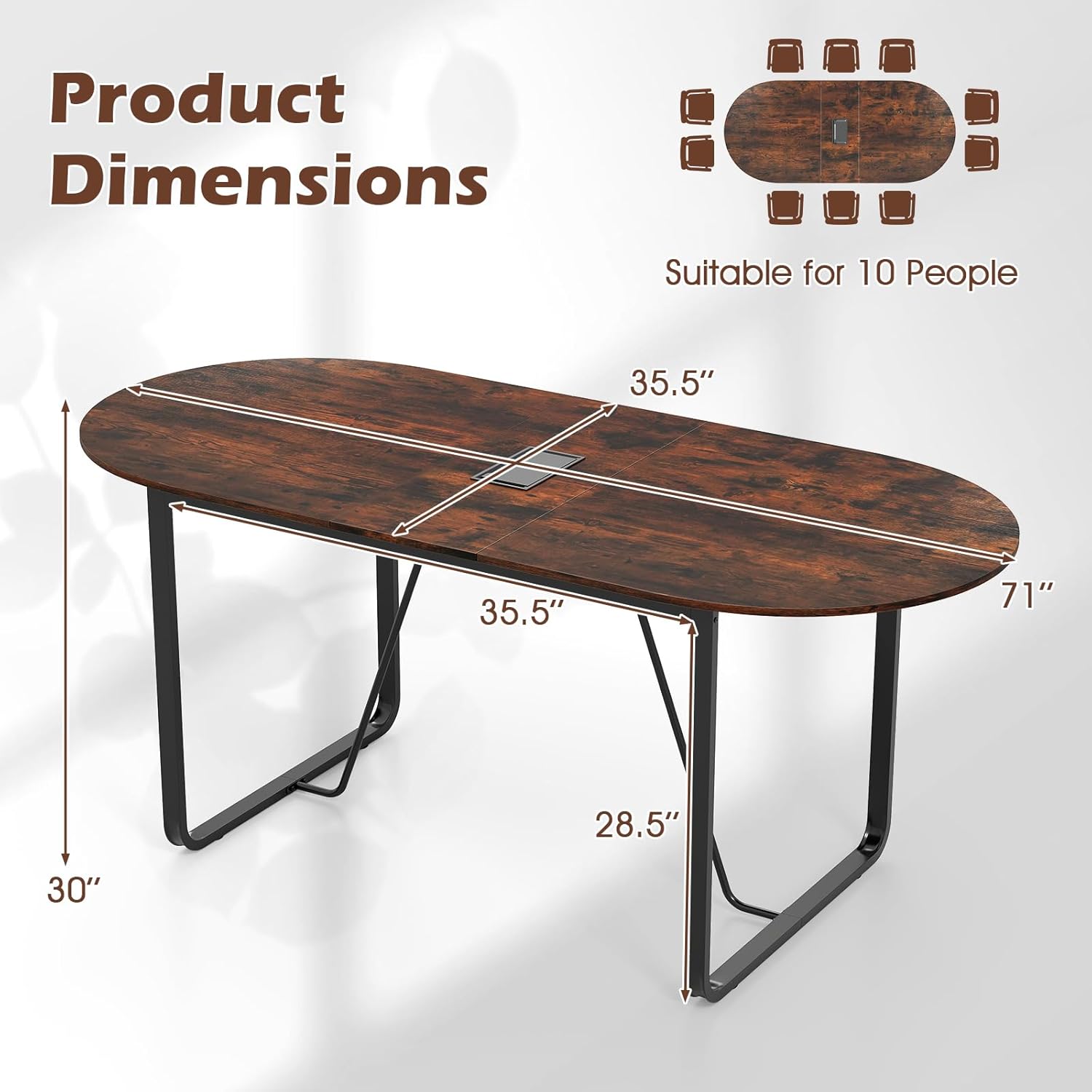 Giantex 71" Conference Table, Large Oval Meeting Table with Cable Management Grommet, Sturdy Metal Legs, Industrial Business Training Seminar Desk for Office Conference Room Boardroom