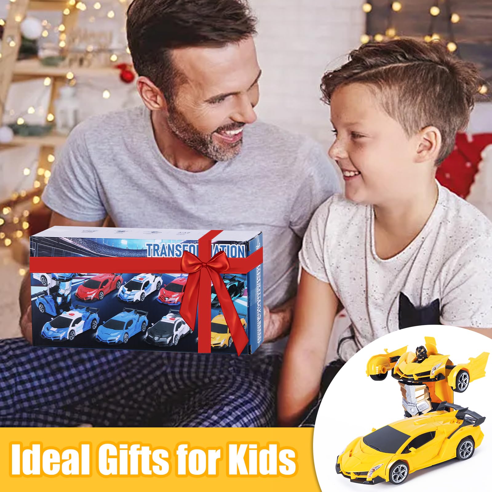 Highttoy Macchina Telecomandata per Bambini, Auto RC Trasformatore Rotazione a 360° con Rilevamento Gesti, Luce e Musica, 2.4GHz Robot Trasformatore Giocattoli Bambini 3 4 5 6 7 8 Anni, Giallo