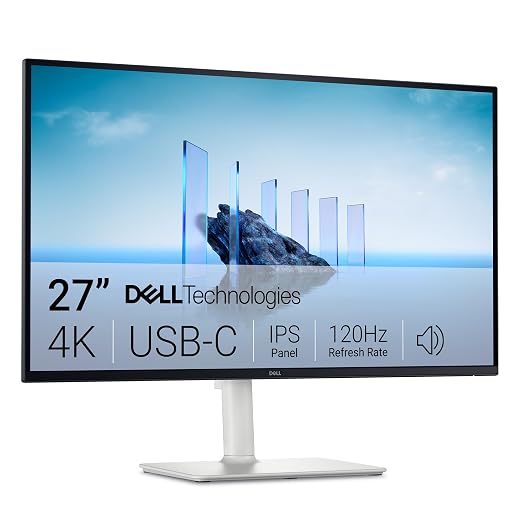 Dell 27 Plus USB-C Monitor - S2725QC, 4K UHD (3840x2160), 120Hz, IPS, 4ms, AMD FreeSync Premium, 99% sRGB, Height Adjustment, Built-in Speakers, 2 USB-C, 2 HDMI, 2 USB, 3 Year Warranty