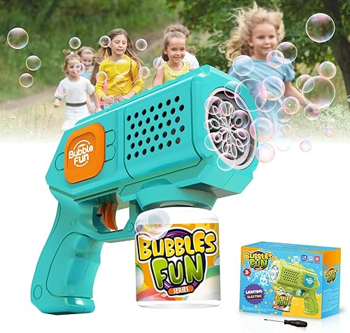 Miniatura 1 de Panacare - Máquina de burbujas, pistola de burbujas automática para niños, 10 agujeros con juguete de fabricación de burbujas LED, juguetes para