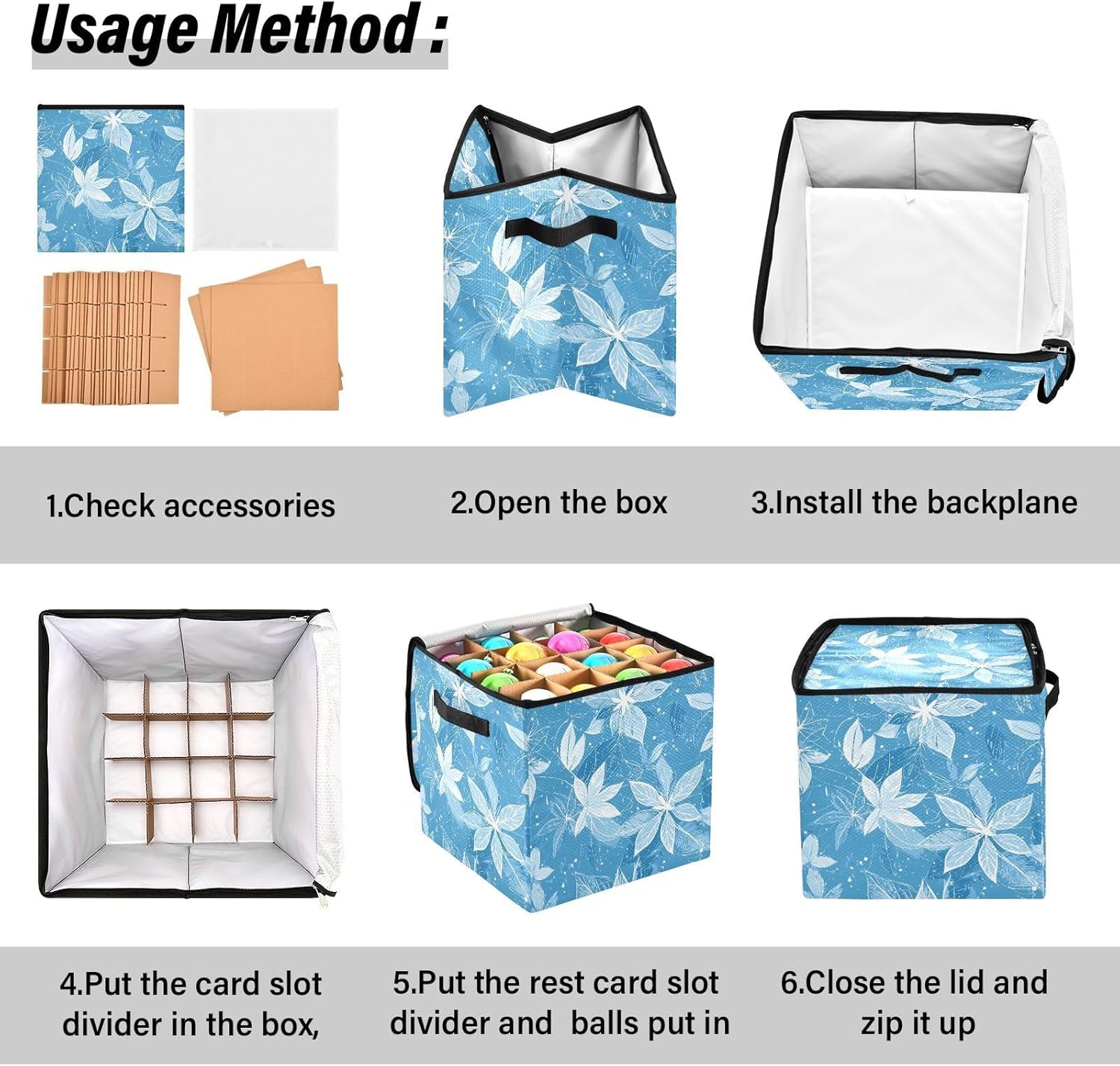 High Capacity Christmas ornament organizer Holds Up to 64, Two Handles Foldable Holiday Storage Case with Lid,Christmas Floral Pattern Baby Blue