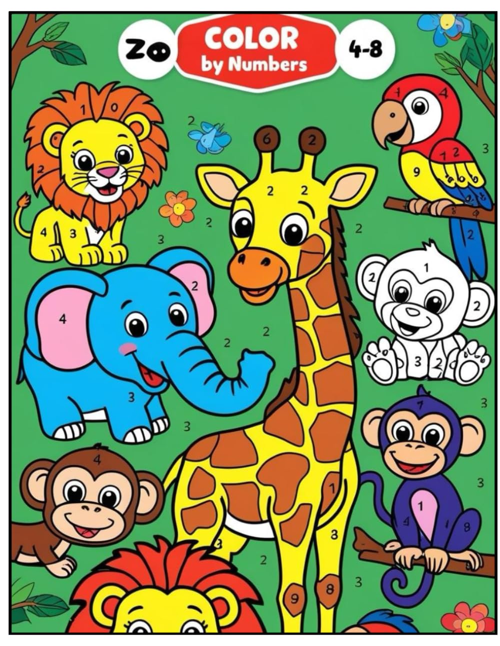 Zoo Animals Color By Numbers: Fun Coloring Book for Kids Ages 4-8.
