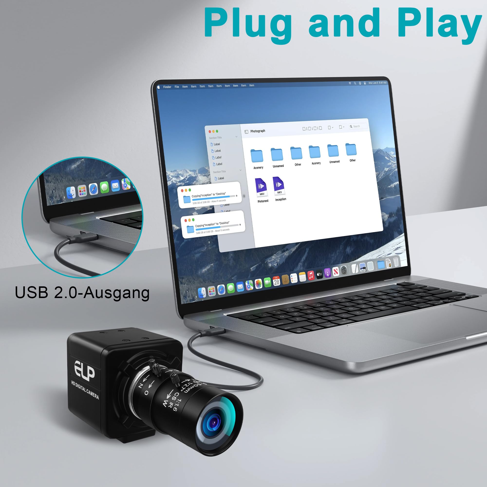 Monochrome USB Kamera mit Globalverschluss | 800P 120FPS ultraschnell, 5–50 mm CS Objektiv mit manuellem Fokus, Plug & Play für Motion Capture,kompatibel mit Raspberry Pi