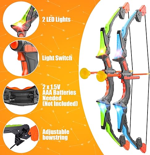 Miniatura 4 de Juego de arco y flecha para niños, juguetes de arco y flecha para niños de 5, 6, 7, 8, 9, 10, 11, 12, 13, 14 años, paquete de 2 unidades, juego de