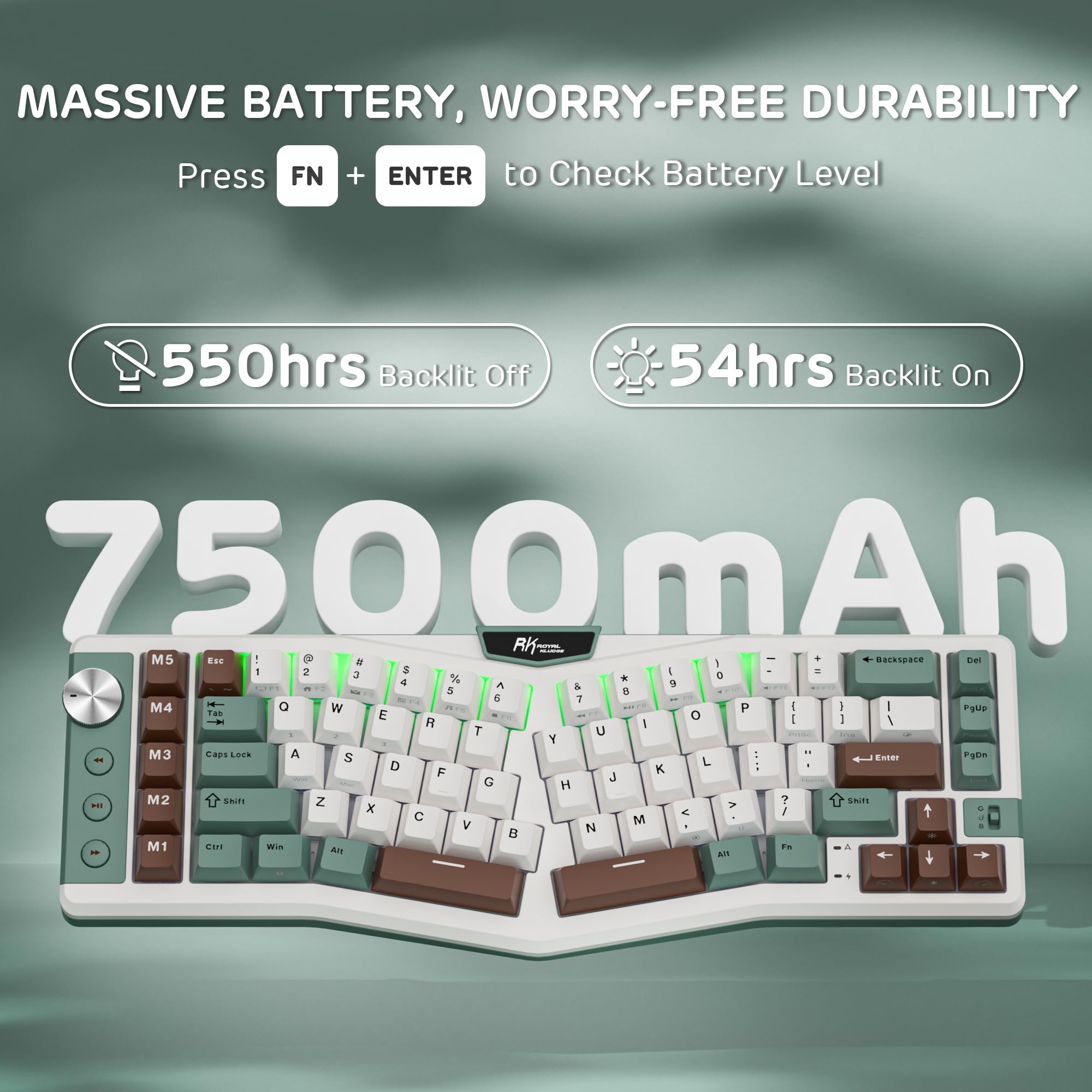 RK ROYAL KLUDGE A72 Alice Ergonomiczna bezprzewodowa klawiatura mechaniczna przycisk/klawisze makro/dotykowa plakietka imieniem, tryb 68% 72klawisze, Hot Swap, Win/Mac, akumulator 7500 mAh, QWERTY