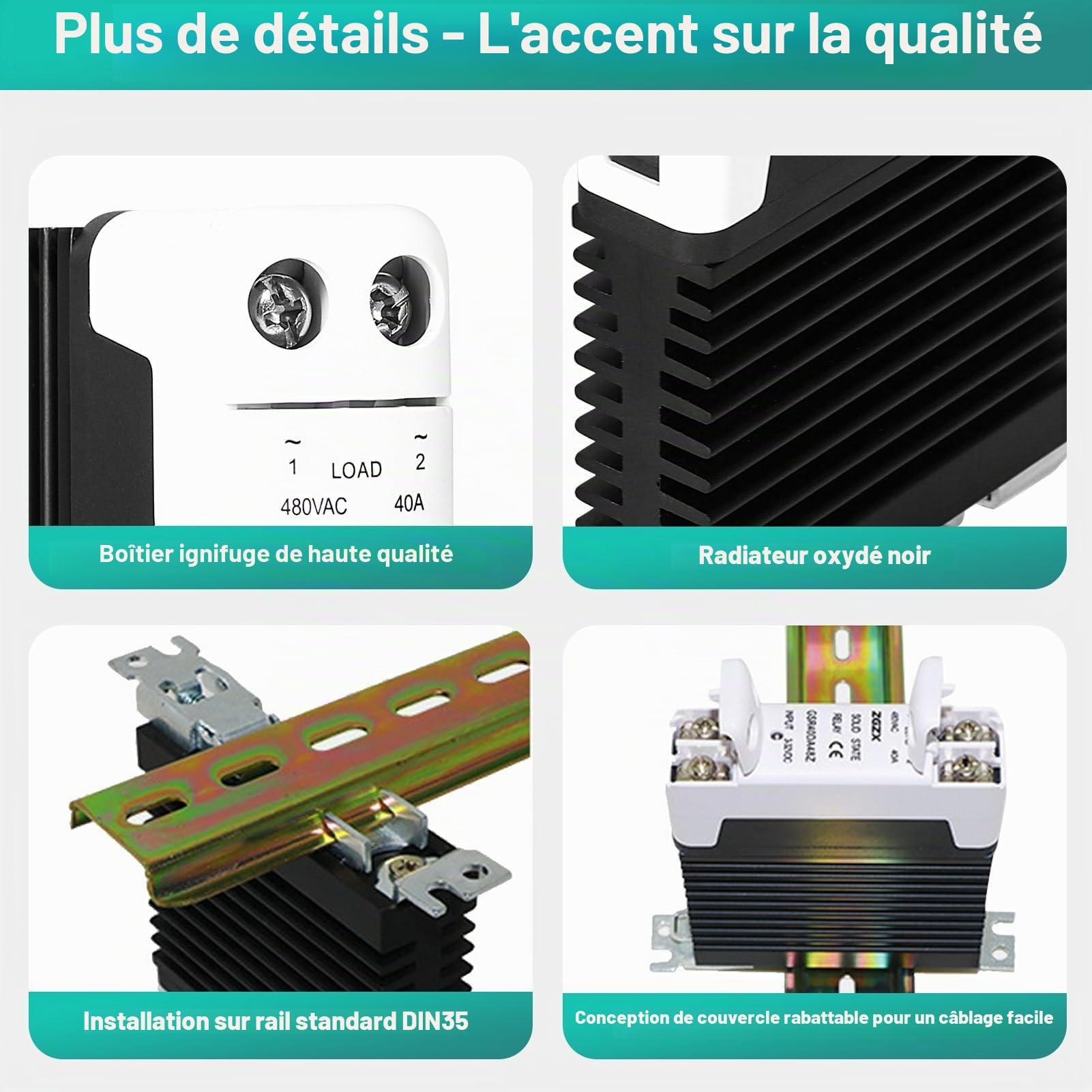 DEWIN Relais à Semi-conducteurs, Relais Statique Monophasé Monté sur Rail DIN SSR Relais CC à Commande CA avec Radiateur 40A