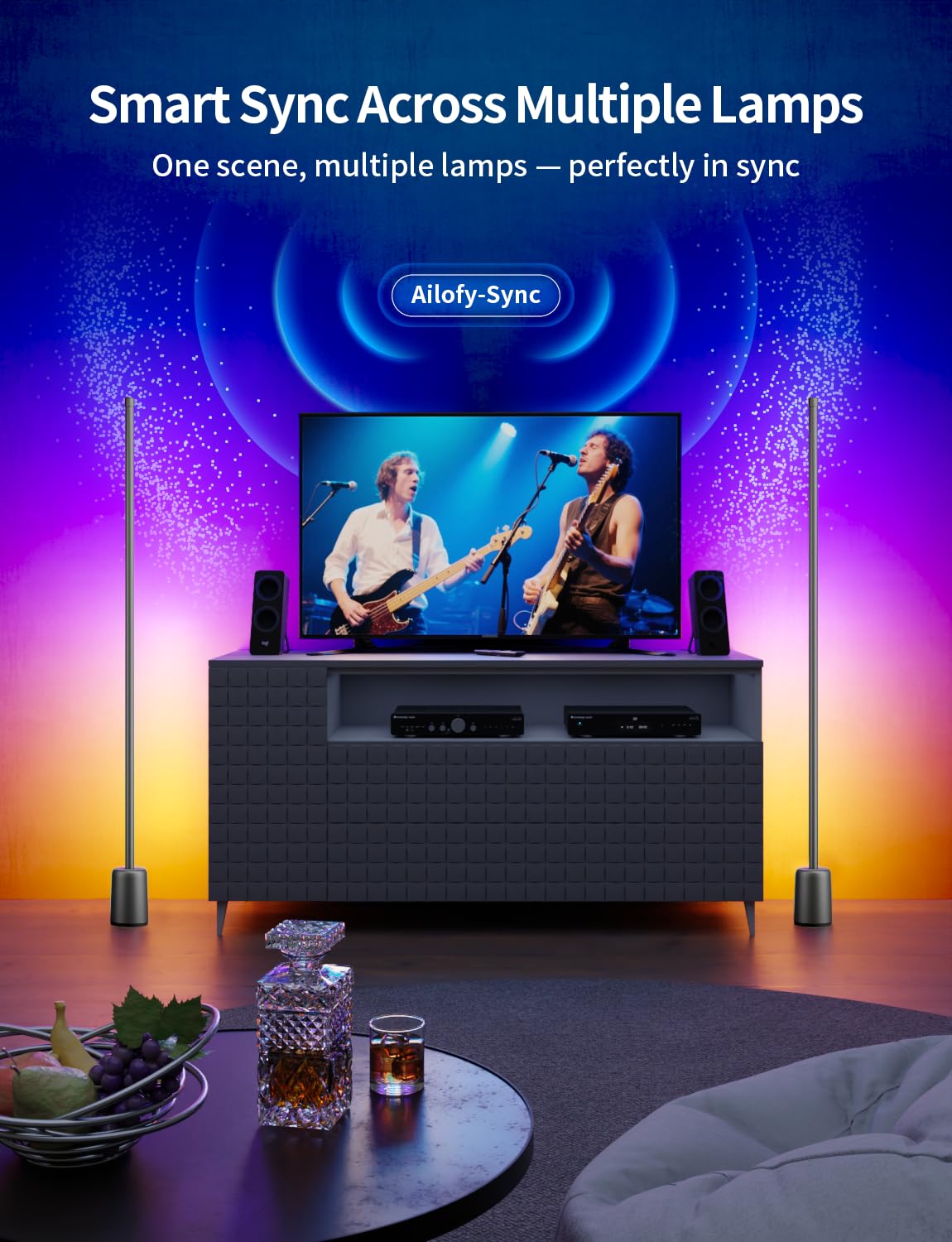 Ailofy Lampada da terra angolare, 1500lm RGBW, lampada angolare funziona con Alexa e Google Assistant, 16 milioni di colori fai da te, sincronizzazione con musica, controllo app, moderna lampada da