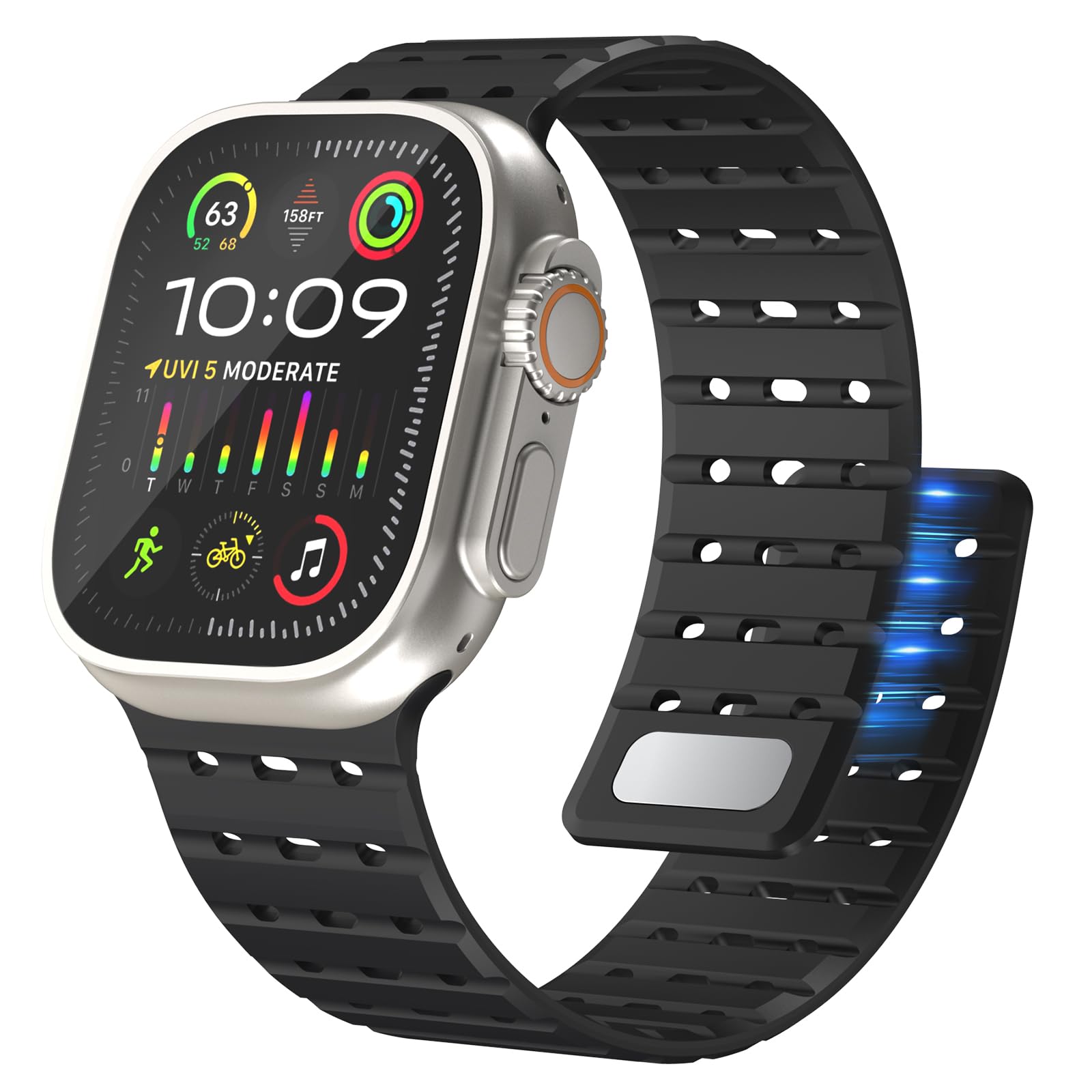 Bouixel Magnetic Sport Band Compatible with Apple Watch Band 49mm 45mm 44mm 42mm for Men Women, Anti Sweat Soft Silicone Breathable Wide Strap for iWatch Ultra 2 Series SE 9 8 7 6 5 4 3