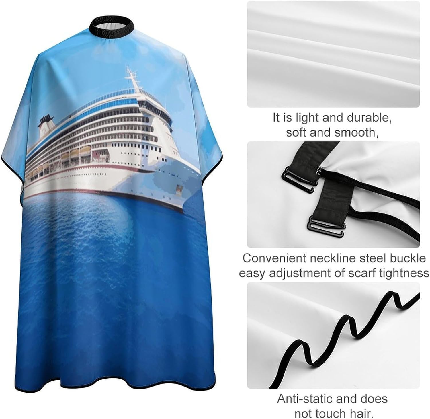 Cruise Ship Apron for Women Men,Barber Cape with Adjustable Snap Closure,Hair Cutting Cape,66.9 X 56.7 Inches for Hair Dye, Comb-out, Styling, Shampoo