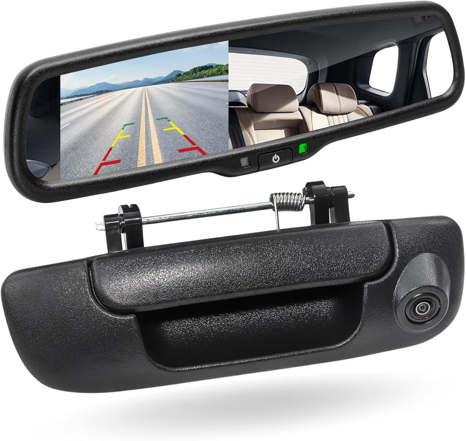 EWAY Tailgate Handle Backup Reverse Camera with 4.3 inch Rear View Mirror Monitor Kit for Dodge Ram 1500 2500 3500 2002-2008 Vehicle Safety Auto Reversing Parking Camera