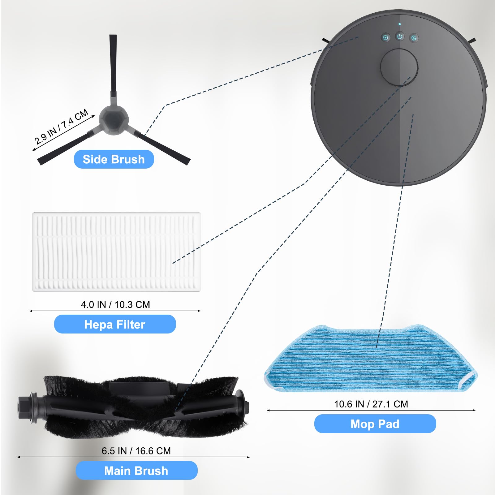 MOMOY Kit Di 12 Spazzole Laterali Di Ricambio Per Robot Aspirapolvere Lefant M201 - 3