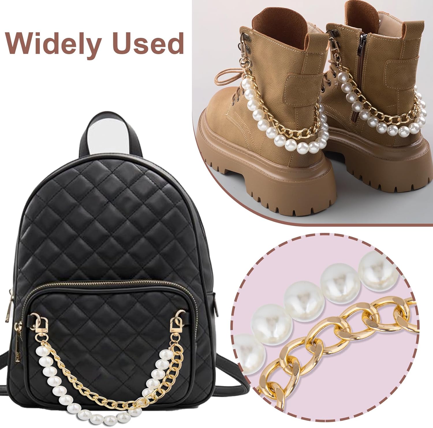 1PCS Pearl Purse Extender Chain, Gold Bag Charm Handle, 14 mm Big Pearl Short Straps Replacement Decoration for Crossbody Bags, Handbags, Accessories for Bags with Metal Buckles - Image 4