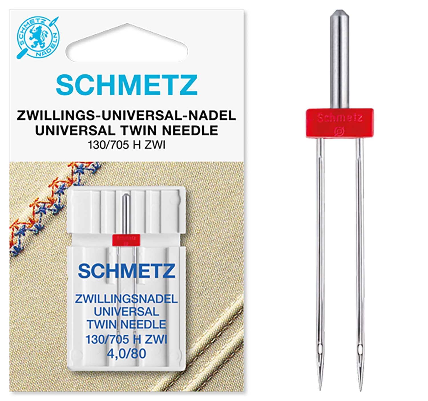 SCHMETZ | 1 Sewing Machine Needle | Universal Twin | 130/705 H ZWI 4.0 | Size 4.0/80 | Suitable for All Common Household Sewing Machines